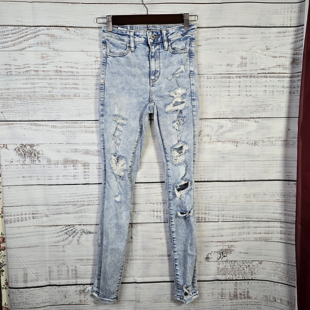 American Eagle High Rise Light Blue Distressed Jeggings Womens Size 00R